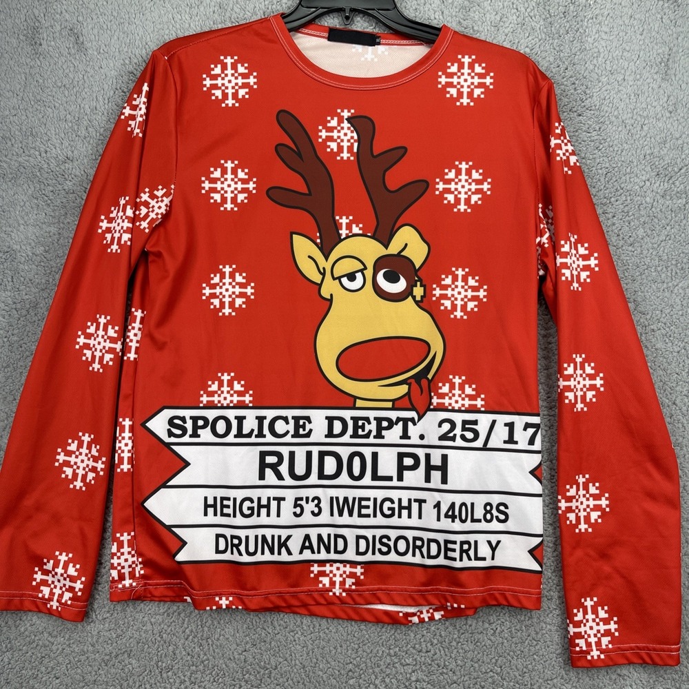 Santas Sweater Mens XL Drunk Rudoloph Red Knit Acrylic Snowflake Ugly Christmas